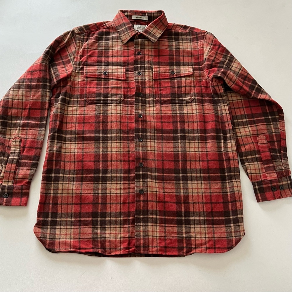 L.L. Bean Traditional Fit Plaid Shirt 100% Cotton Button Up Mens Size L Tall